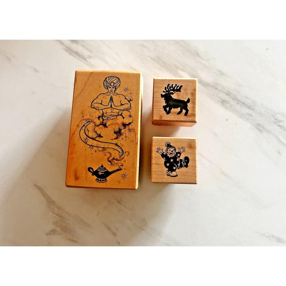 Lot of 3 Ready PSX Brand Petaluma CA Rubber Stamps Genie Clown Moose EEE-H
